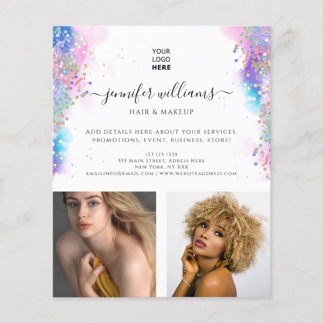 Flyer Purpurina del Holo de acuarela promocional con log (Frente)