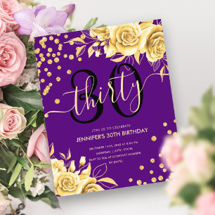 Flyer Purpurina floral púrpura de oro de presupuesto 30 