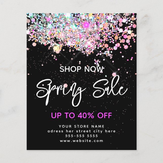 Flyer Purpurina holográfico de venta de primavera modern (Frente)