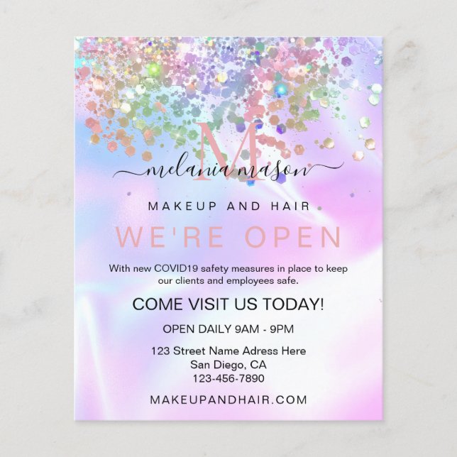 Flyer Purpurina holográfico elegante artista de maquilla (Frente)