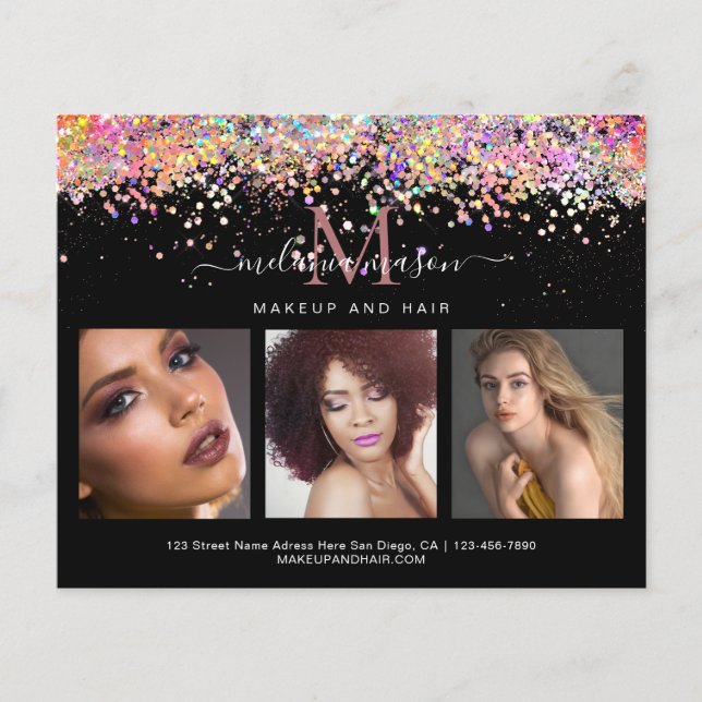 Flyer Purpurina holográfico maquillador foto artista neg (Frente)