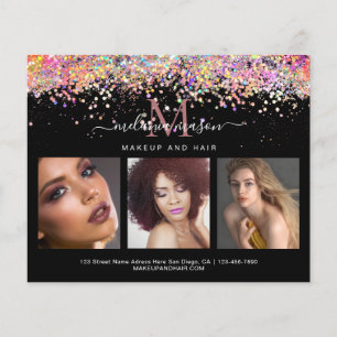 Flyer Purpurina holográfico maquillador foto artista neg