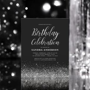 Flyer Purpurina negro plateado de cumpleaños de cualquie