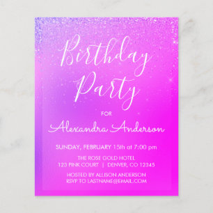 Flyer Purpurina Pink Purple Girly de Presupuesto Cualqui