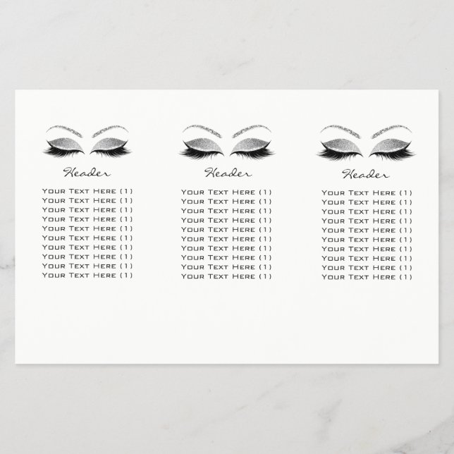 Flyer Purpurina plateado maquillaje Ojos Lash blanco DL  (Atrás)