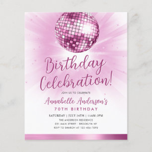 Flyer Purpurina rosa barato Rubor 70's Disco Ball Cumple