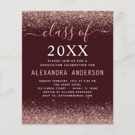 Flyer Purpurina rosa de graduación de Borgoña Foto de Pr