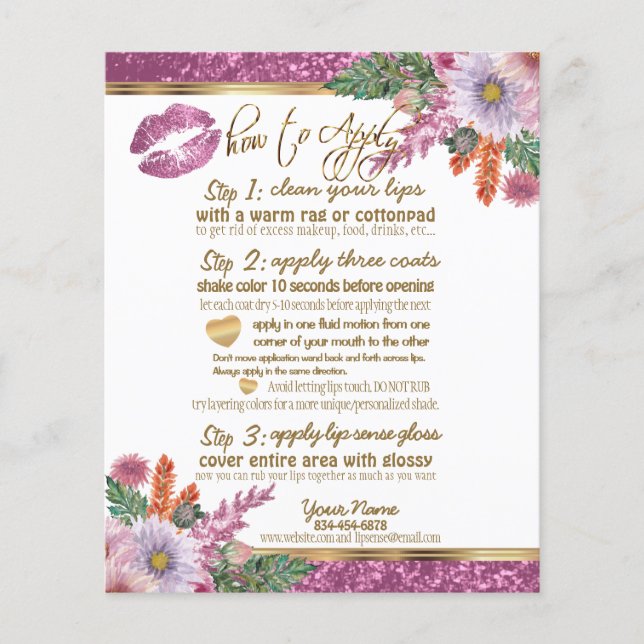 Flyer Purpurina Rosa Floral Instrucciones Lip 2 (Frente)