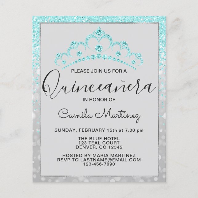 Flyer Purpurina Verde azulado de Giro Azul Quinceanera d (Frente)