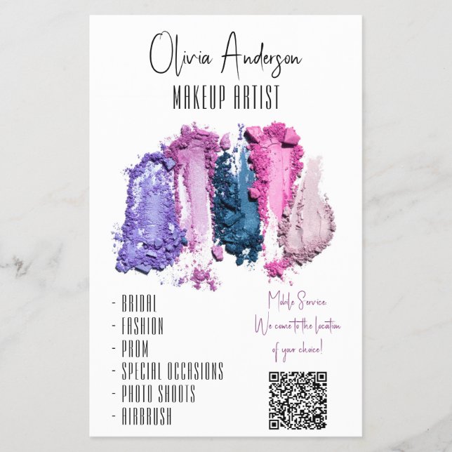 Flyer QR Code Moderno Beauty Swatch Artista de maquillaj (Frente)