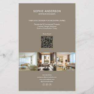 Flyer QR de Foto Personalizada Moderna Marrón Claro Nego