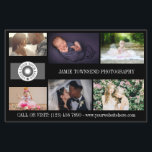 Flyer QR, fotógrafo profesional con logotipo negro<br><div class="desc">Folleto de marketing para un fotógrafo profesional personalizado con sus fotos, logotipos, información de contacto, texto personalizado y código QR. Folleto promocional de collage de fotos en negro para tu pequeña empresa, impreso con fotos de tu portafolio, tu logotipo y en la parte trasera tu información de contacto, código QR...</div>