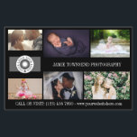 Flyer QR, fotógrafo profesional con logotipo negro<br><div class="desc">Folleto de marketing para un fotógrafo profesional personalizado con sus fotos, logotipos, información de contacto, texto personalizado y código QR. Folleto promocional de collage de fotos en negro para tu pequeña empresa, impreso con fotos de tu portafolio, tu logotipo y en la parte trasera tu información de contacto, código QR...</div>