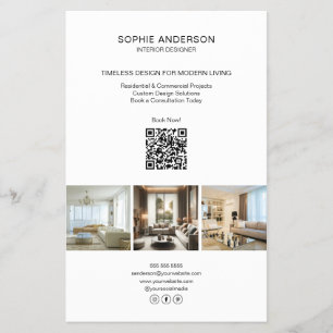 Flyer QR Profesional Blanco Personalizado Moderno para N