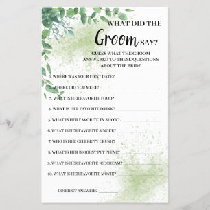 Flyer ¿Qué dice el novio Eucalyptus Green Game Card?