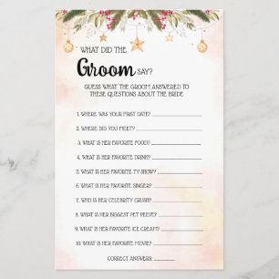 Flyer Qué dice Groom Navidades Bridal Shower Game Card F