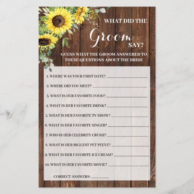 Flyer ¿Qué dice Groom Say Sunflowers Brillante Shower Ga (Frente)