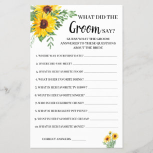 Flyer Qué dice Groom Sunflowers Bridal Shower Game Card