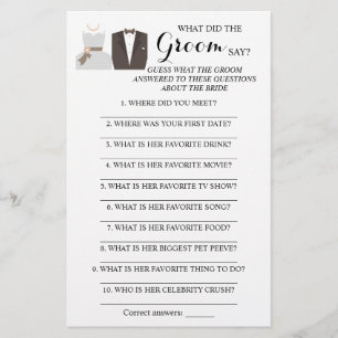 Flyer ¿Qué dijo el Groom? Tarjeta de juego Bridal Shower