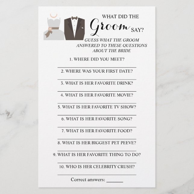 Flyer ¿Qué dijo el Groom? Tarjeta de juego Bridal Shower (Frente)