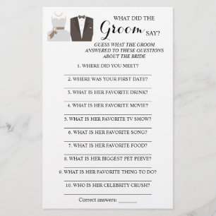 Flyer ¿Qué dijo el Groom? Tarjeta de juego Bridal Shower