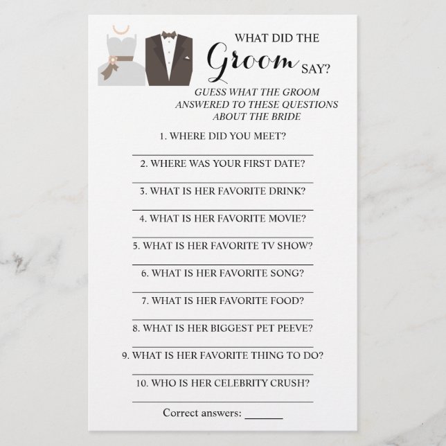 Flyer ¿Qué dijo el Groom? Tarjeta de juego Bridal Shower (Frente)