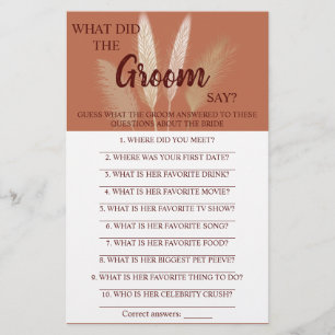 Flyer ¿Qué dijo el Groom?   Tarjeta de juego para ducha