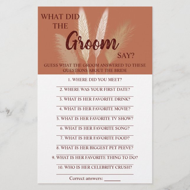 Flyer ¿Qué dijo el Groom? | Tarjeta de juego para ducha  (Frente)