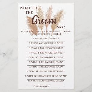 Flyer ¿Qué dijo el Groom? Tarjeta de juego para ducha