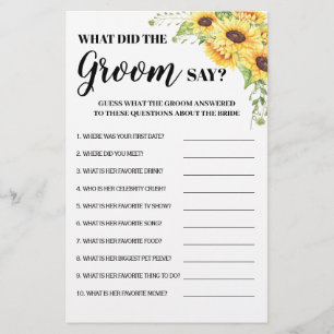 Flyer ¿Qué dijo el novio? Tarjeta de juego de baby showe