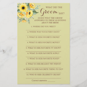 Flyer ¿Qué dijo el novio tarjeta de juego de baby shower