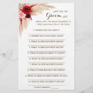 Flyer ¿Qué dijo el novio tarjeta de juego de baby shower