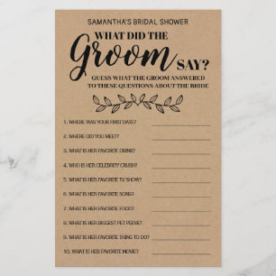 Flyer ¿Qué dijo Groom Groom? Tarjeta de juego Rustic Bri