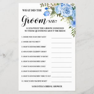Flyer ¿Qué dijo Groom Say Bridal Shower Blue Game Card?
