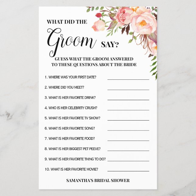 Flyer Qué dijo Groom Say Bridal Shower Pink Game Card (Frente)
