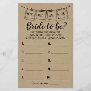 Flyer Qué edad tenía la novia para ser un juego de ducha