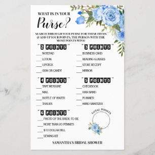 Flyer ¿Qué hay en la tarjeta de juego azul Purse Bridal 