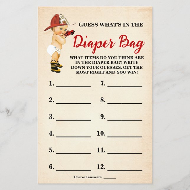 Flyer ¿Qué hay en la tarjeta de juego Diaper Bag Firefig (Frente)