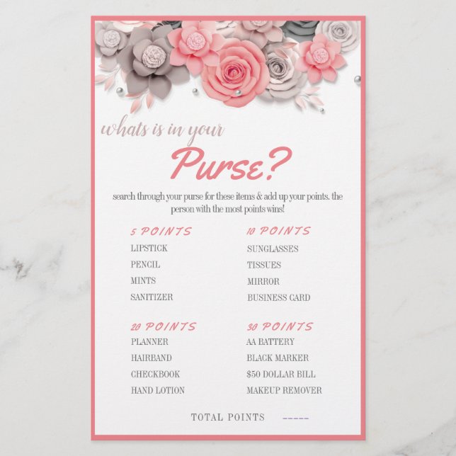 Flyer ¿Qué hay en tu cartera? Tarjeta de juego (Frente)