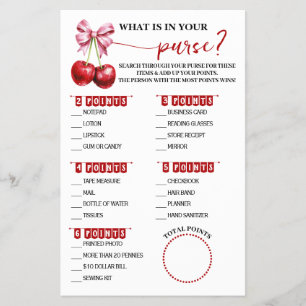 Flyer ¿Qué hay en tu juego de Baby Shower Purse Cherry?