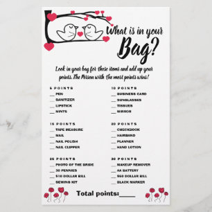 Flyer ¿Qué hay en tu tarjeta Bag Shower Game Card Love B