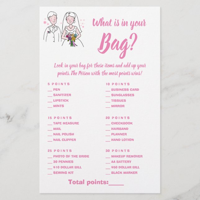 Flyer ¿Qué hay en tu tarjeta de juego Bag Shower? Amor r (Frente)