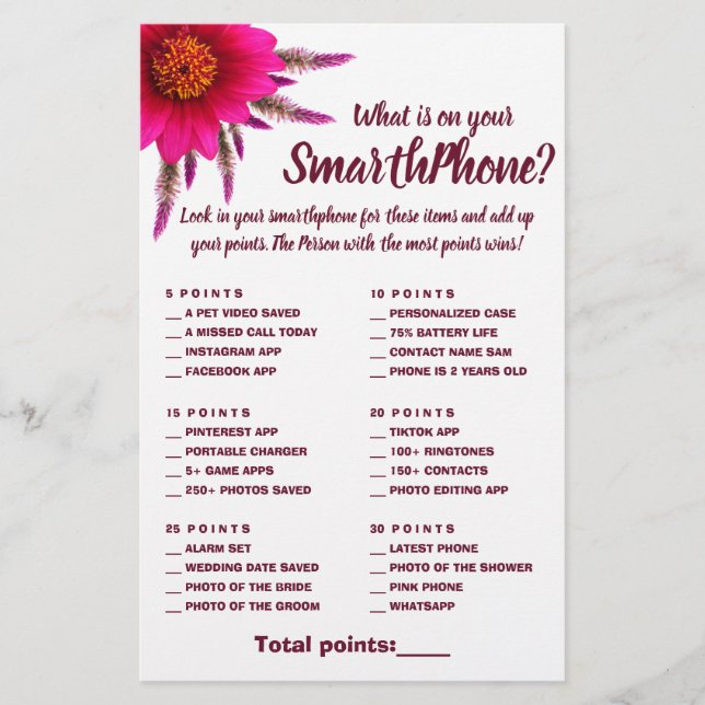 Flyer Qué hay en tu tarjeta de juego Phone Shower Purple (Frente)