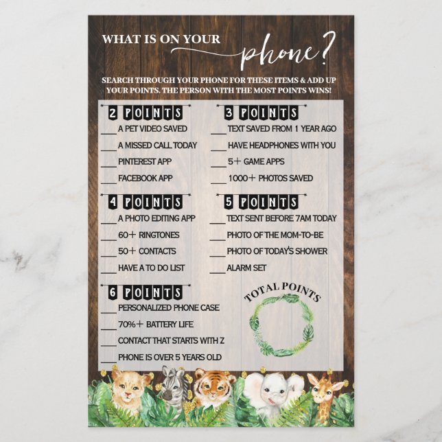 Flyer Qué hay en tu tarjeta de juego Safari de teléfono (Frente)