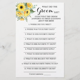 Flyer ¿Qué hizo el Groom Say Bridal Shower Game Card?