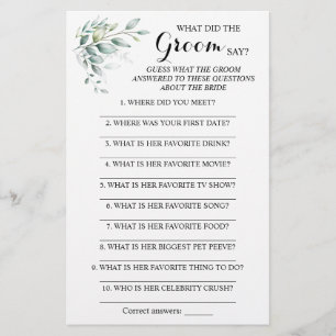 Flyer ¿Qué hizo el Groom Say Bridal Shower Game Card?