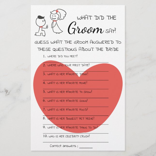 Flyer ¿Qué hizo el Groom Say Bridal Shower Game Card? (Frente)