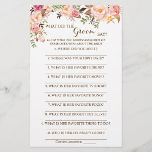 Flyer ¿Qué hizo el Groom Say Bridal Shower Game Card?