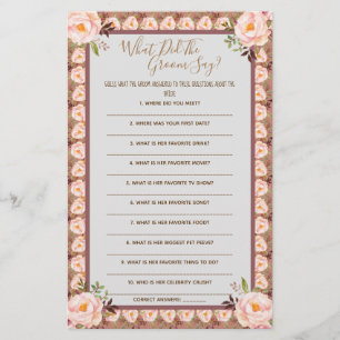 Flyer ¿Qué hizo el Groom Say Bridal Shower Game Card?