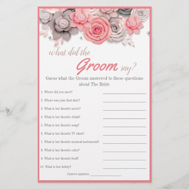 Flyer ¿Qué hizo el Groom Say Bridal Shower Game Card? (Frente)